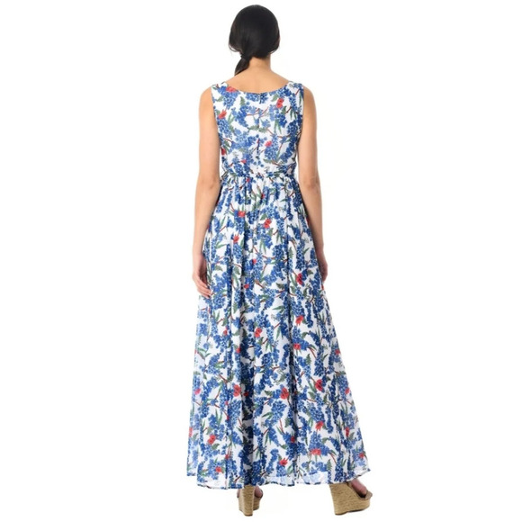 {eShakti} Pleat Bib Floral Print Georgette Maxi Dress - Size XS (2) - Picture 4 of 17
